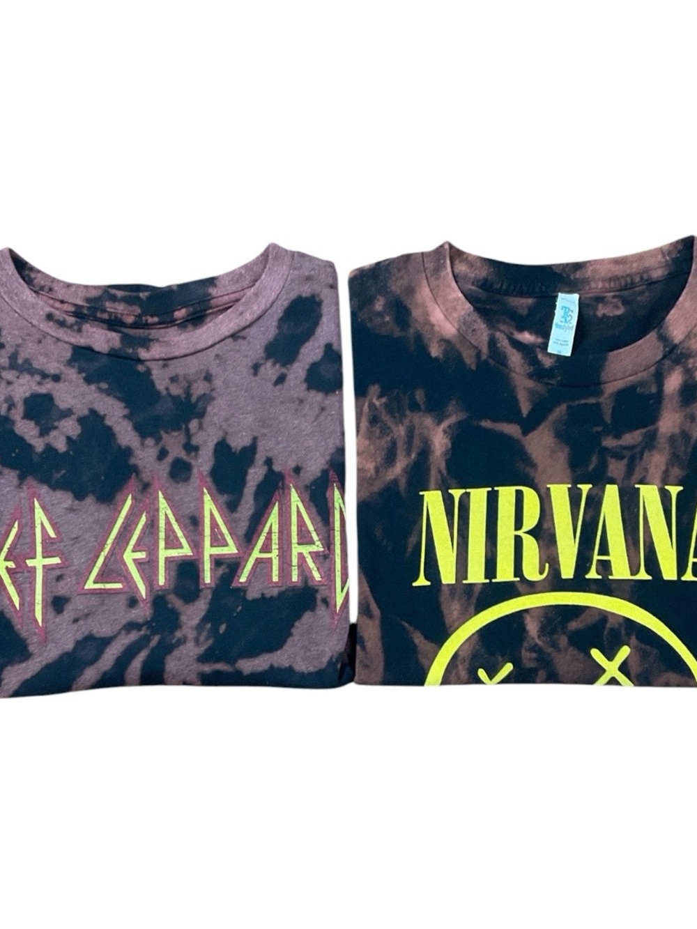 Bundle 2 Def Leppard Nirvana Bleach Tie Dye Rock Tee Shirts Sizes S & M